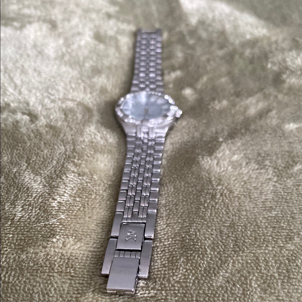 Anne Klein Silver Crystal-Accented Watch